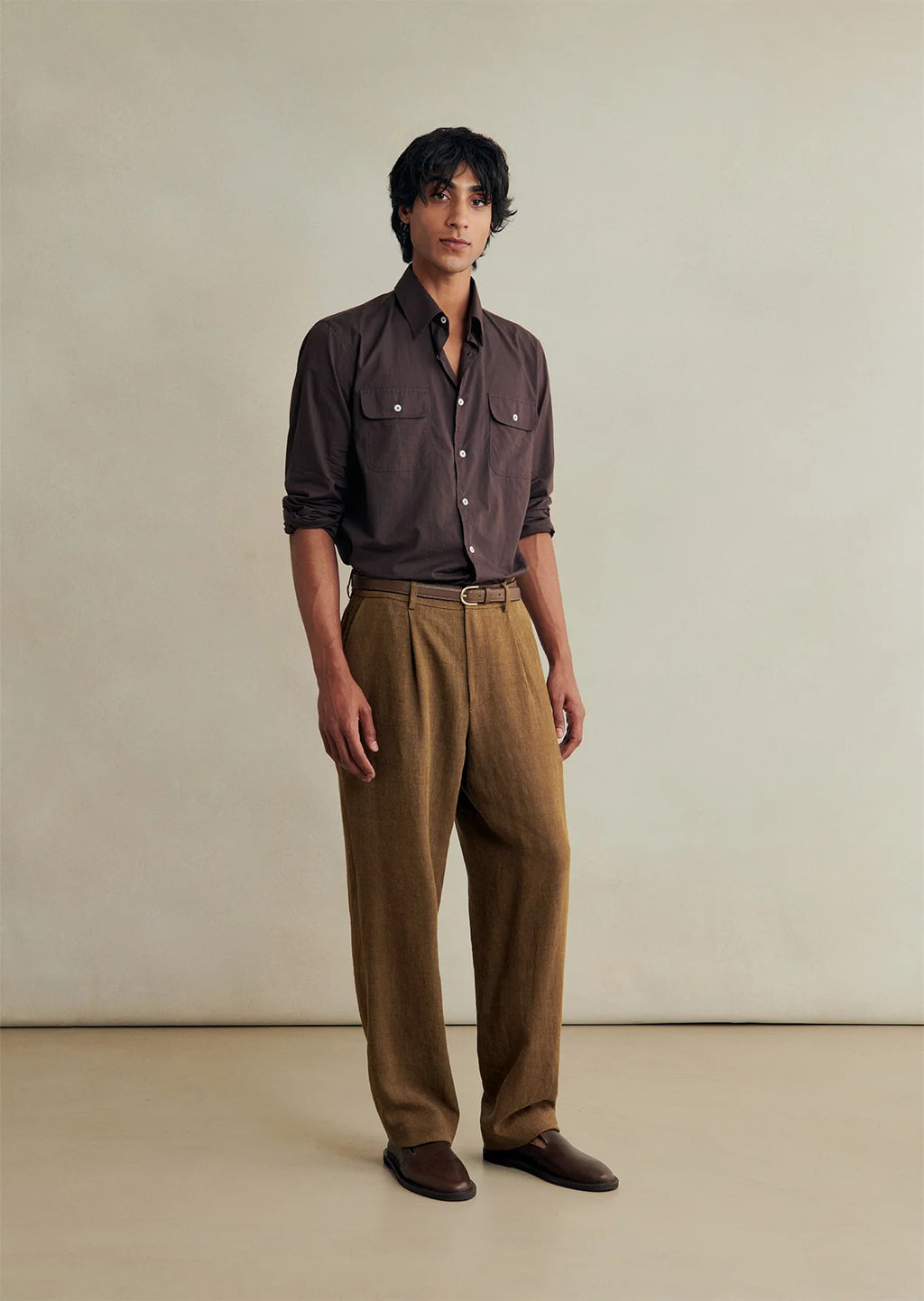 Belgian Wool Linen One Pleat Trousers - Cinnamon