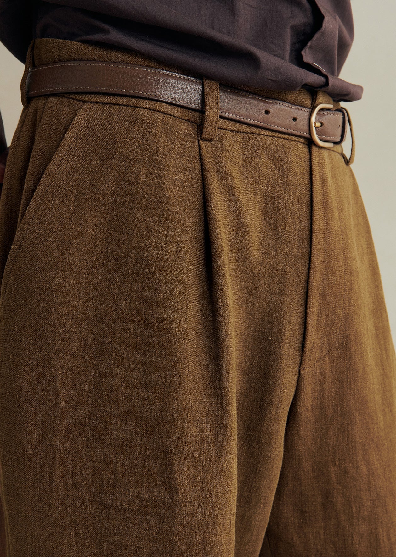 Belgian Wool Linen One Pleat Trousers - Cinnamon