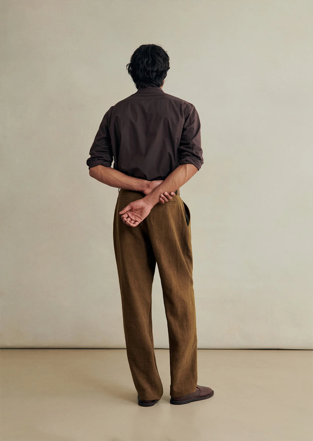 Belgian Wool Linen One Pleat Trousers - Cinnamon
