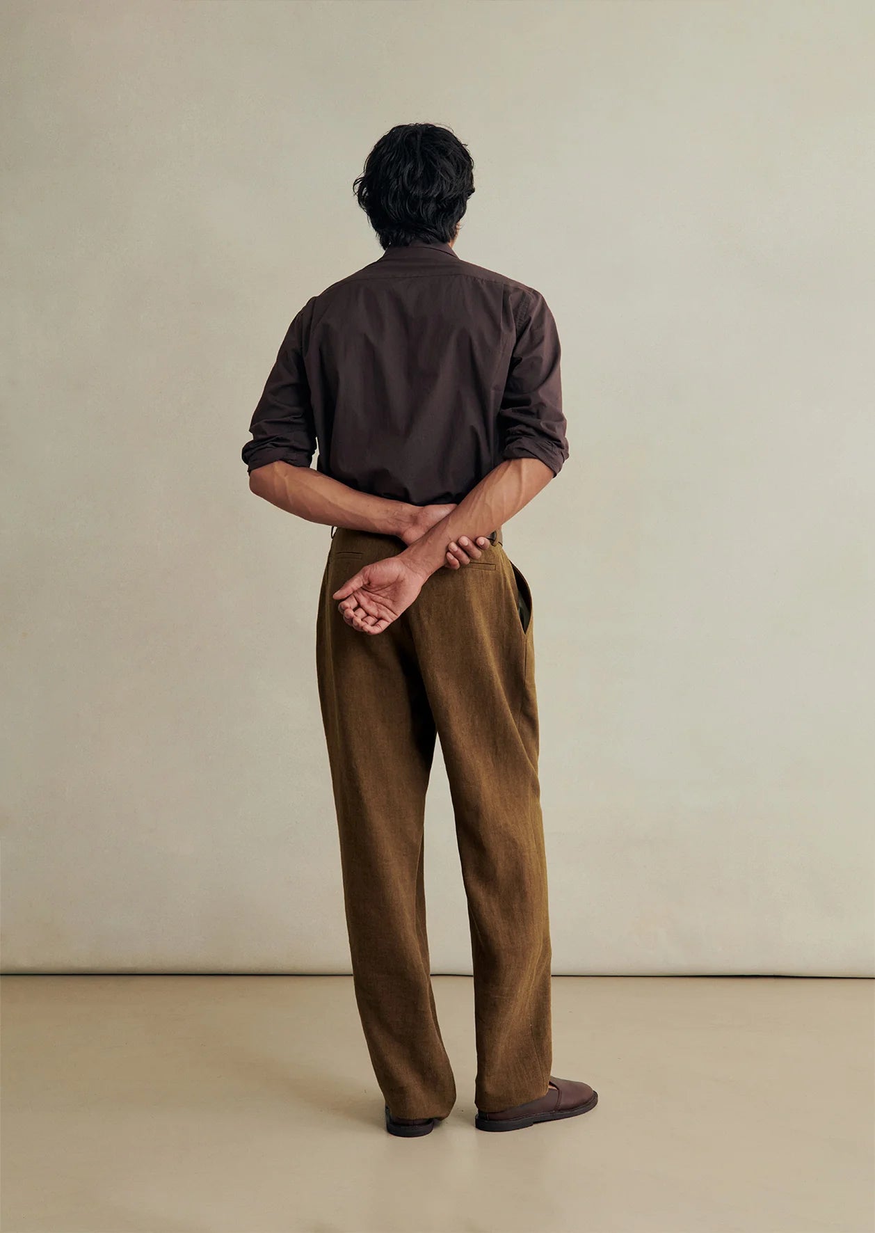 Belgian Wool Linen One Pleat Trousers - Cinnamon