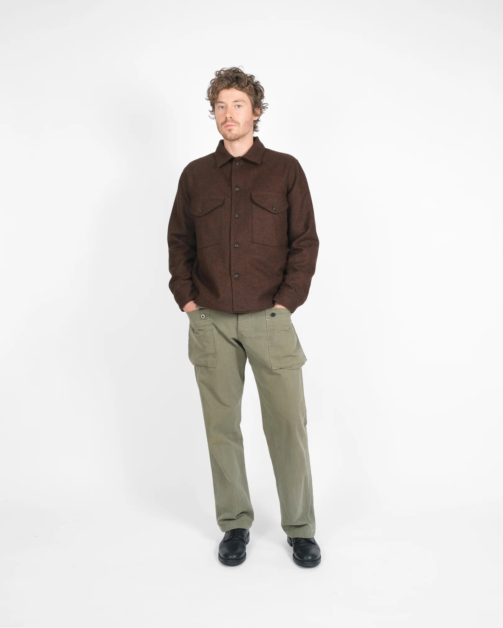 Melton Wool Skyline Overshirt - Red Oak