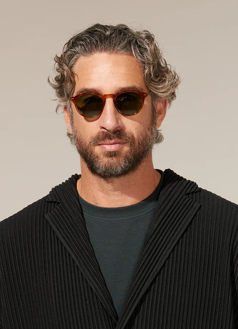 Garrett Leight Mr. Leight Dorian S sunglasses with forest fade-pewter semi-flat lenses and vintage moss accents.