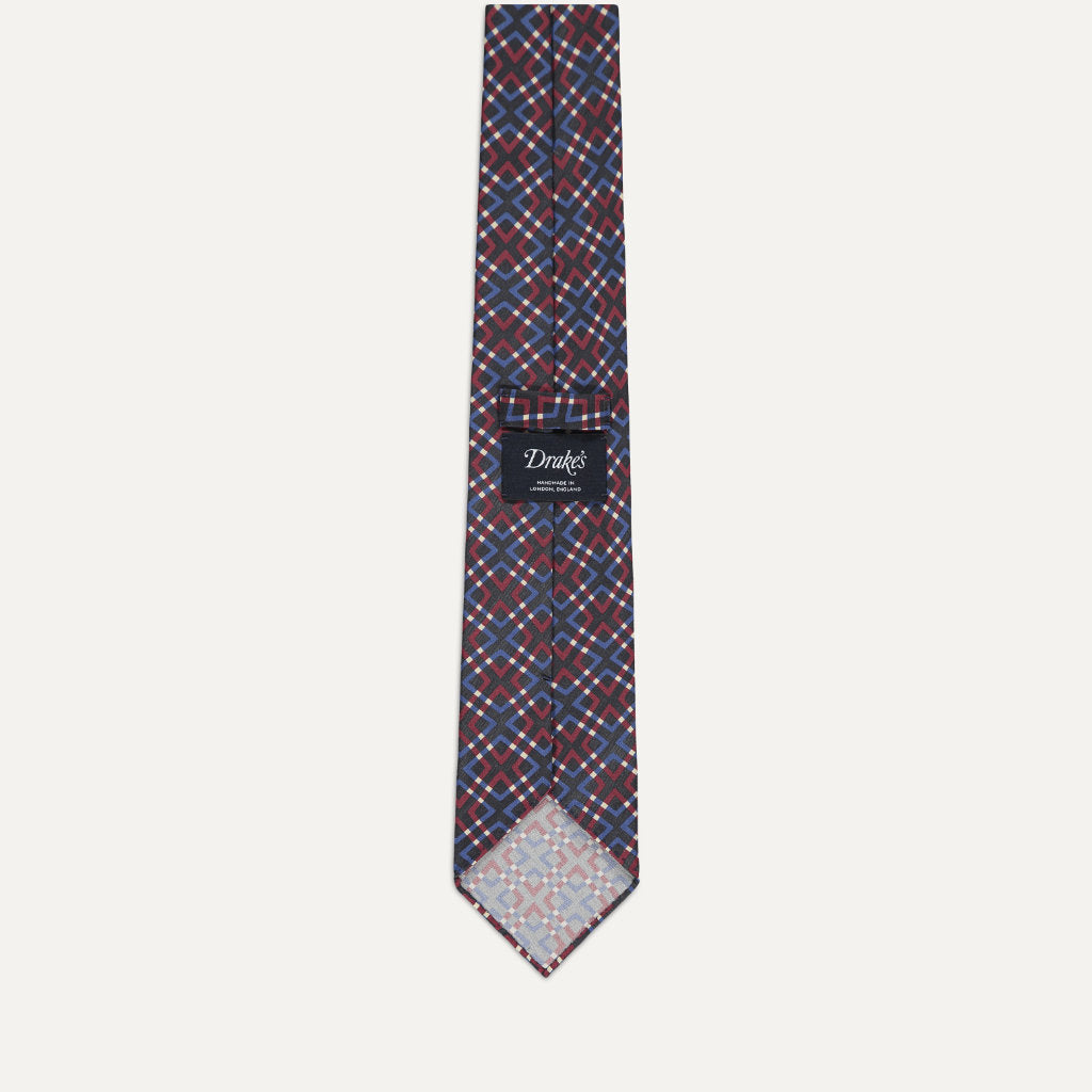 Optical Illusion Print Silk Tie; Blue & Red