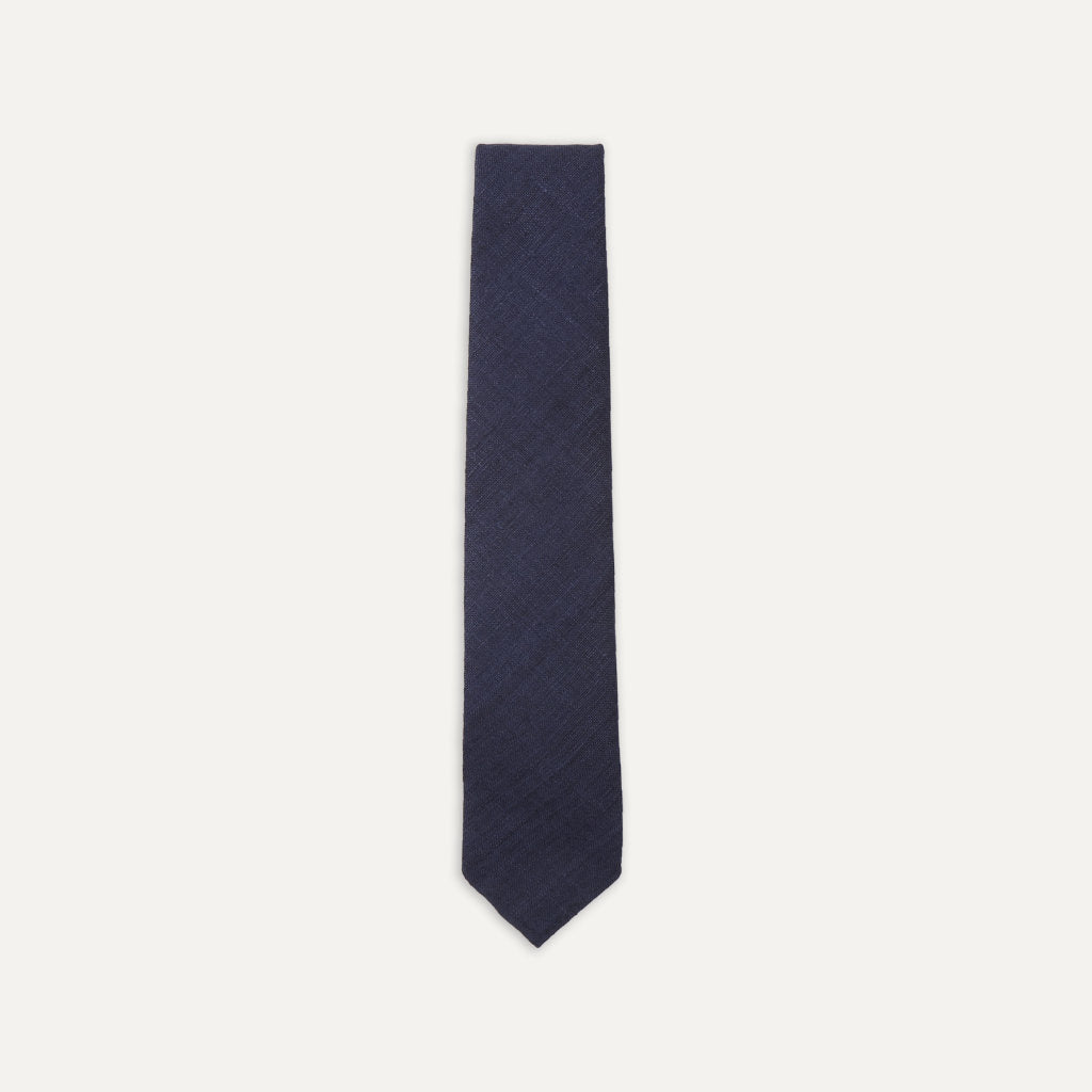 Silk Tussah Handrolled Tie; Navy