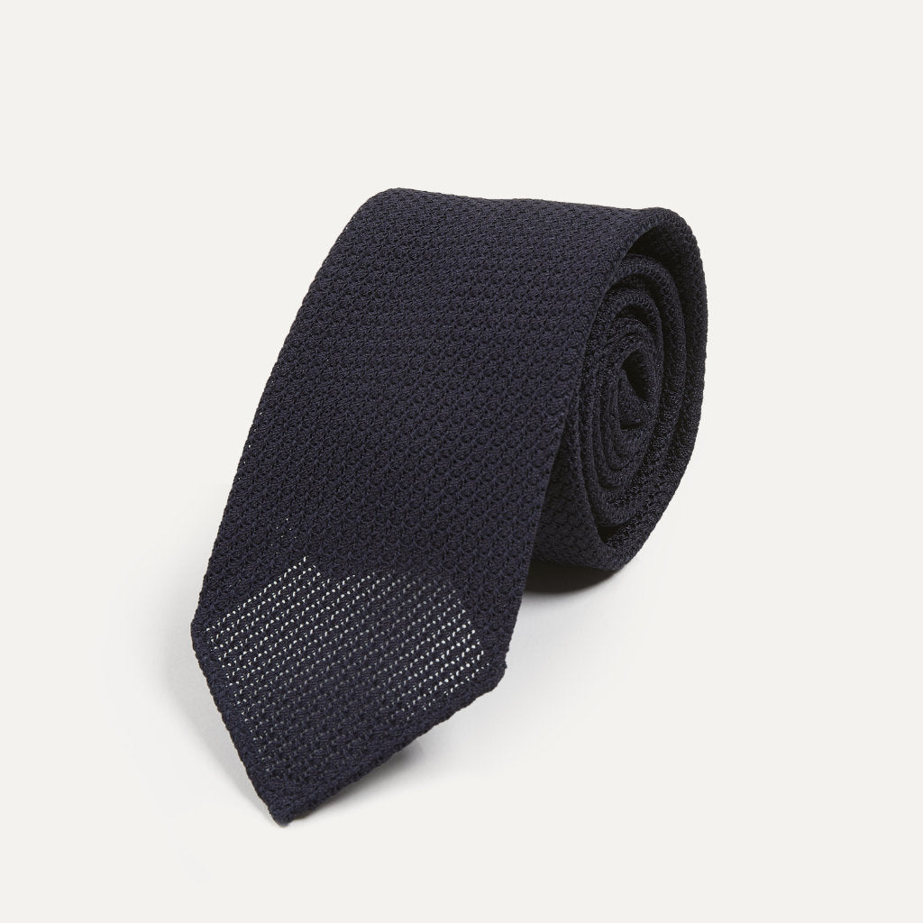 Large Knot Grenadine Handrolled Tie; Dark Navy