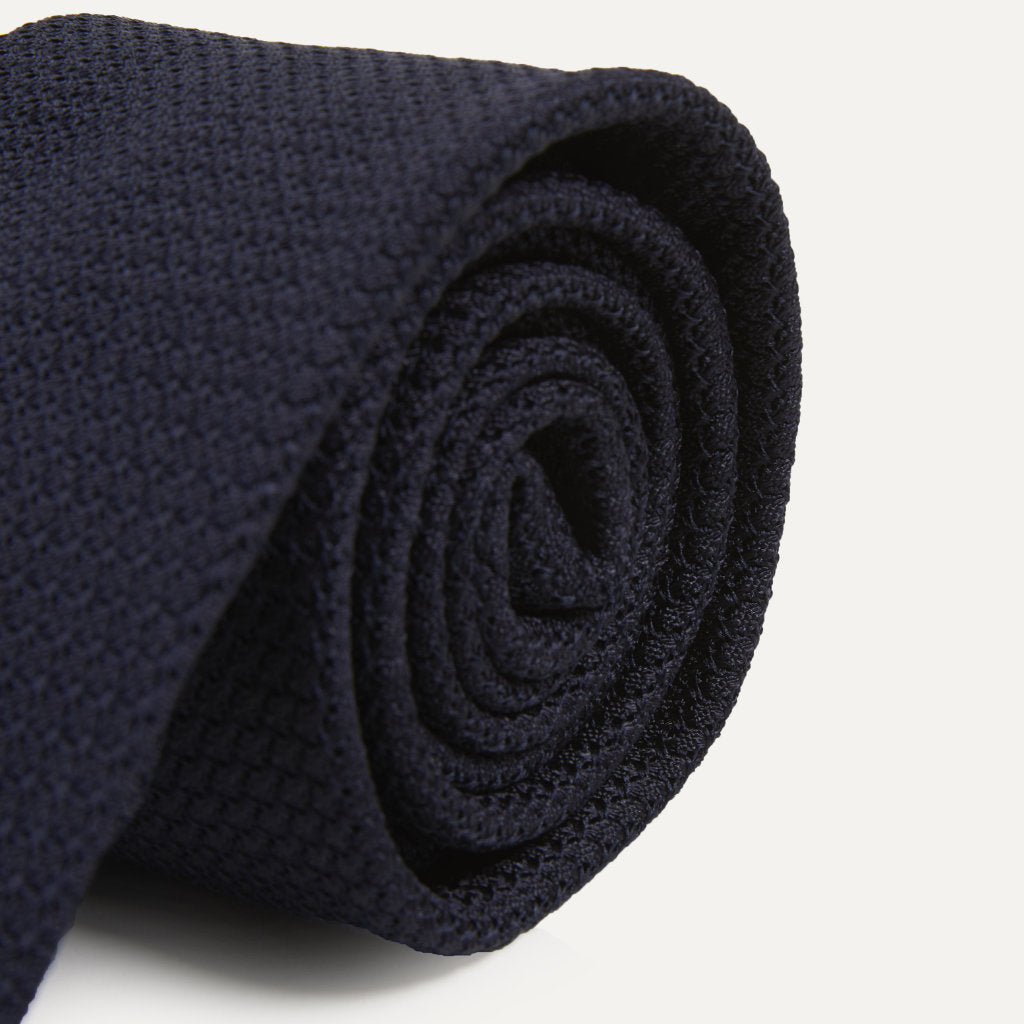 Large Knot Grenadine Handrolled Tie; Dark Navy