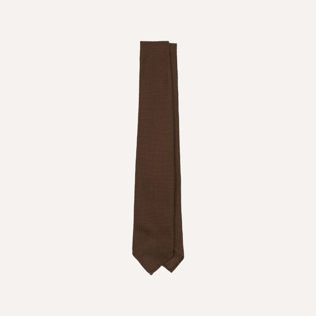 Large Knot Grenadine Handrolled Tie; Brown