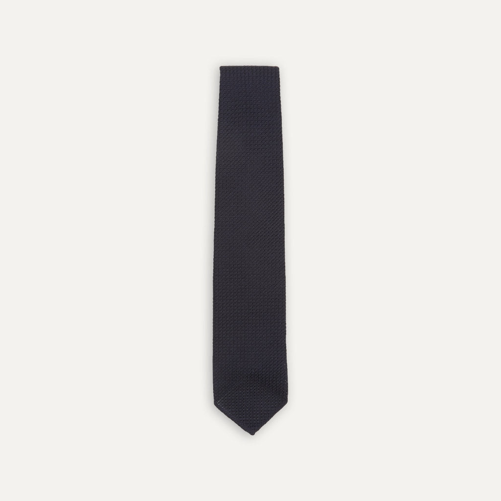 Large Knot Grenadine Handrolled Tie; Dark Navy