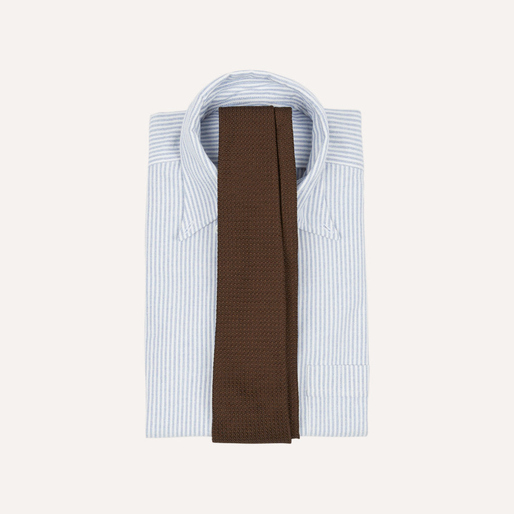 Large Knot Grenadine Handrolled Tie; Brown