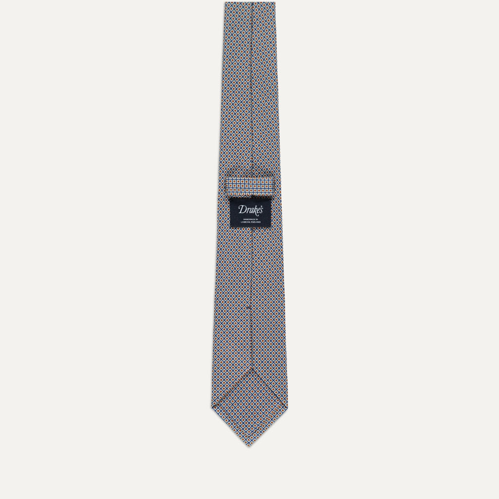Mini Diamond Pattern Tipped Tie; Blue, Red & White