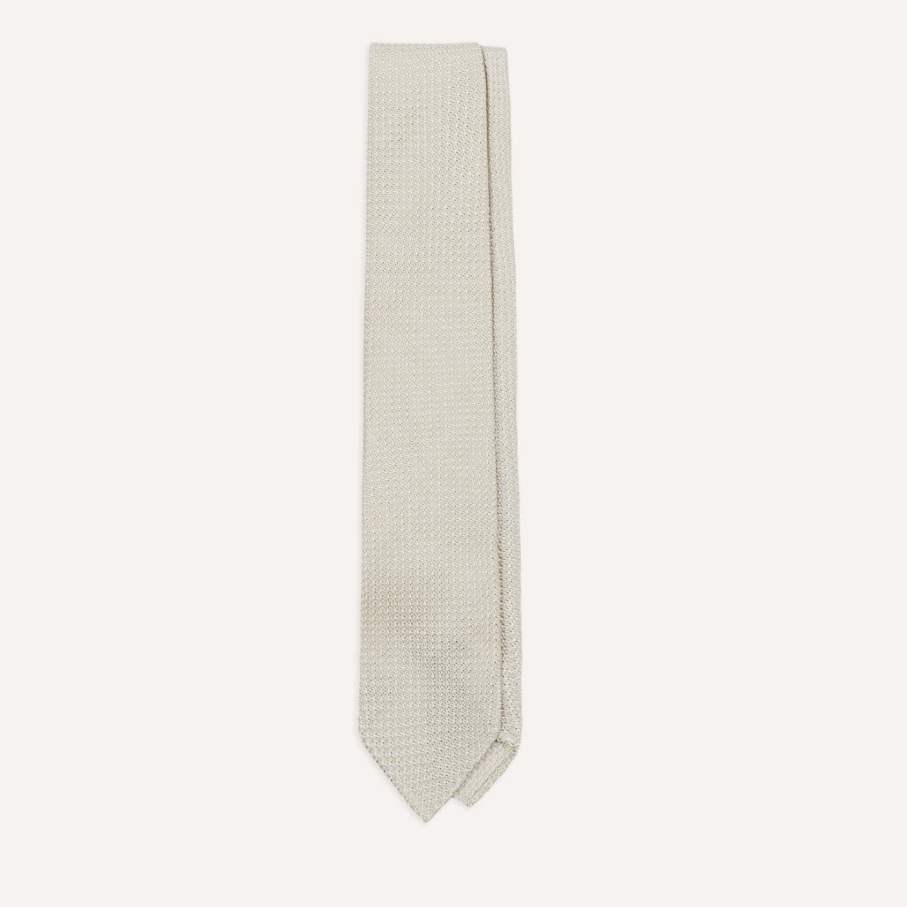 Large Knot Grenadine Handrolled Tie; Cream