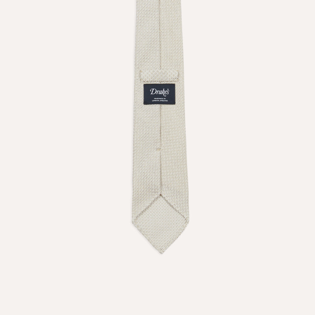 Large Knot Grenadine Handrolled Tie; Cream