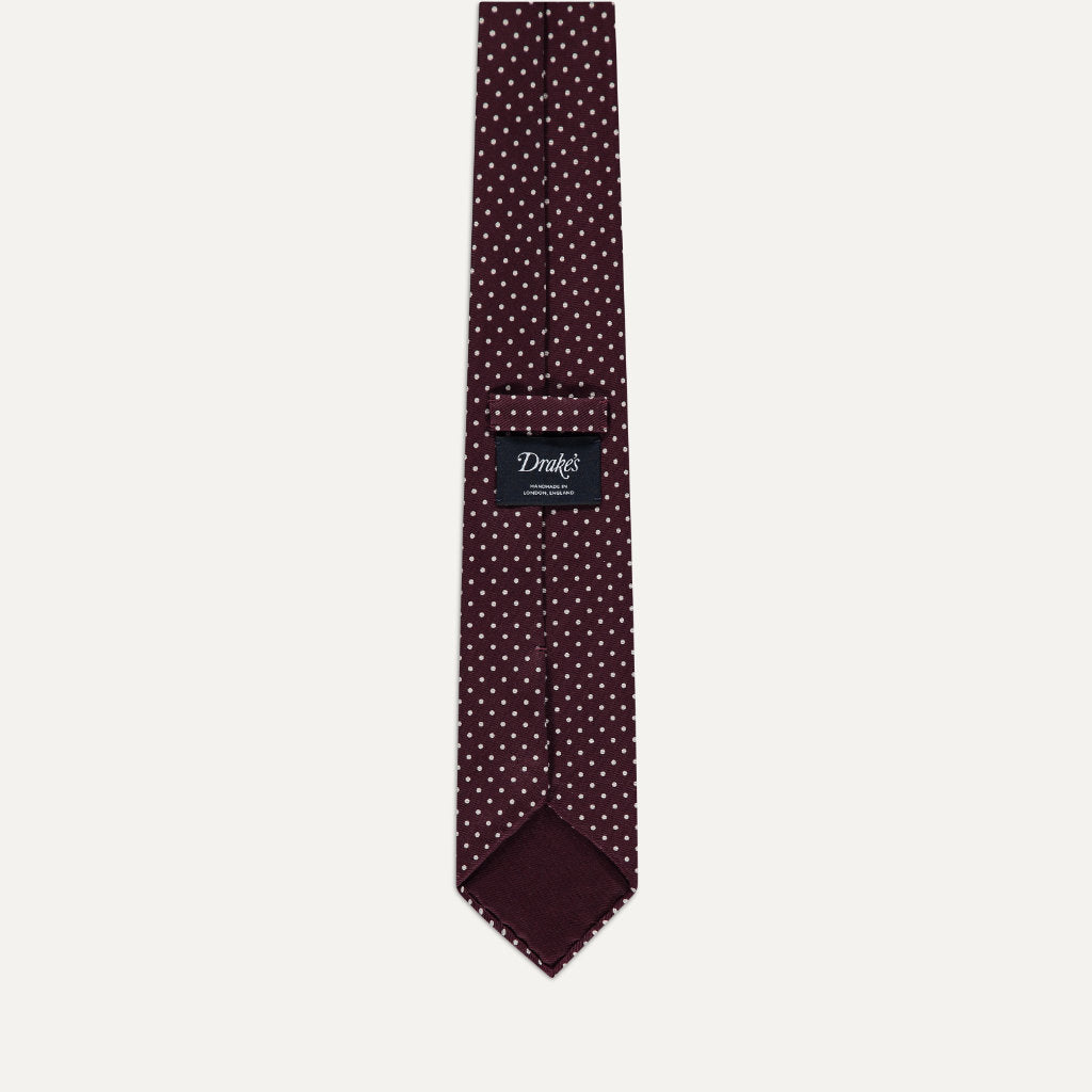 Small Dot Silk Handrolled Tie; Burgundy