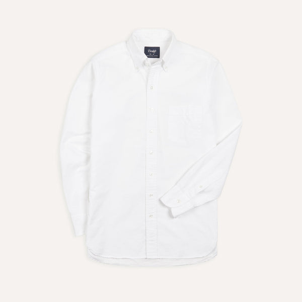 Drake's Button Down Oxford Shirt; White 14.5
