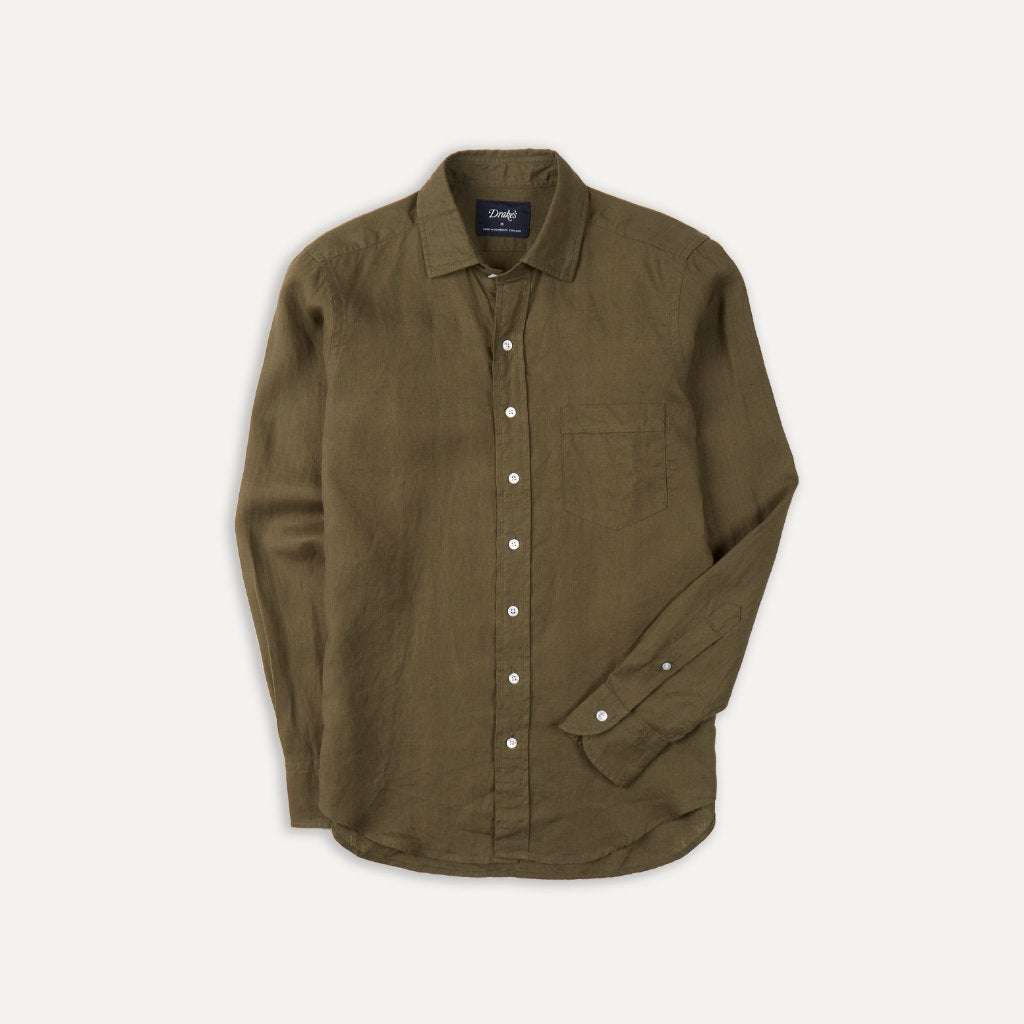 The Linen Summer Shirt; Khaki Green