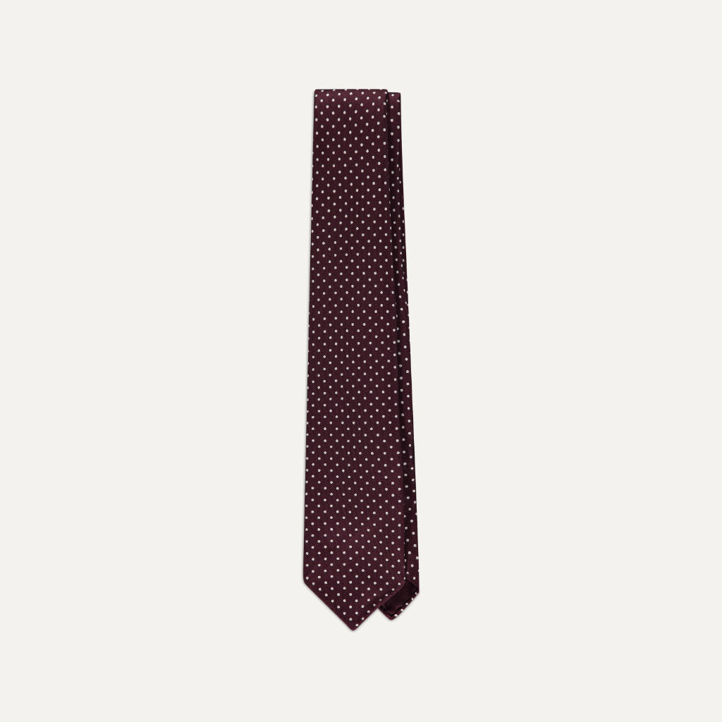 Small Dot Silk Handrolled Tie; Burgundy