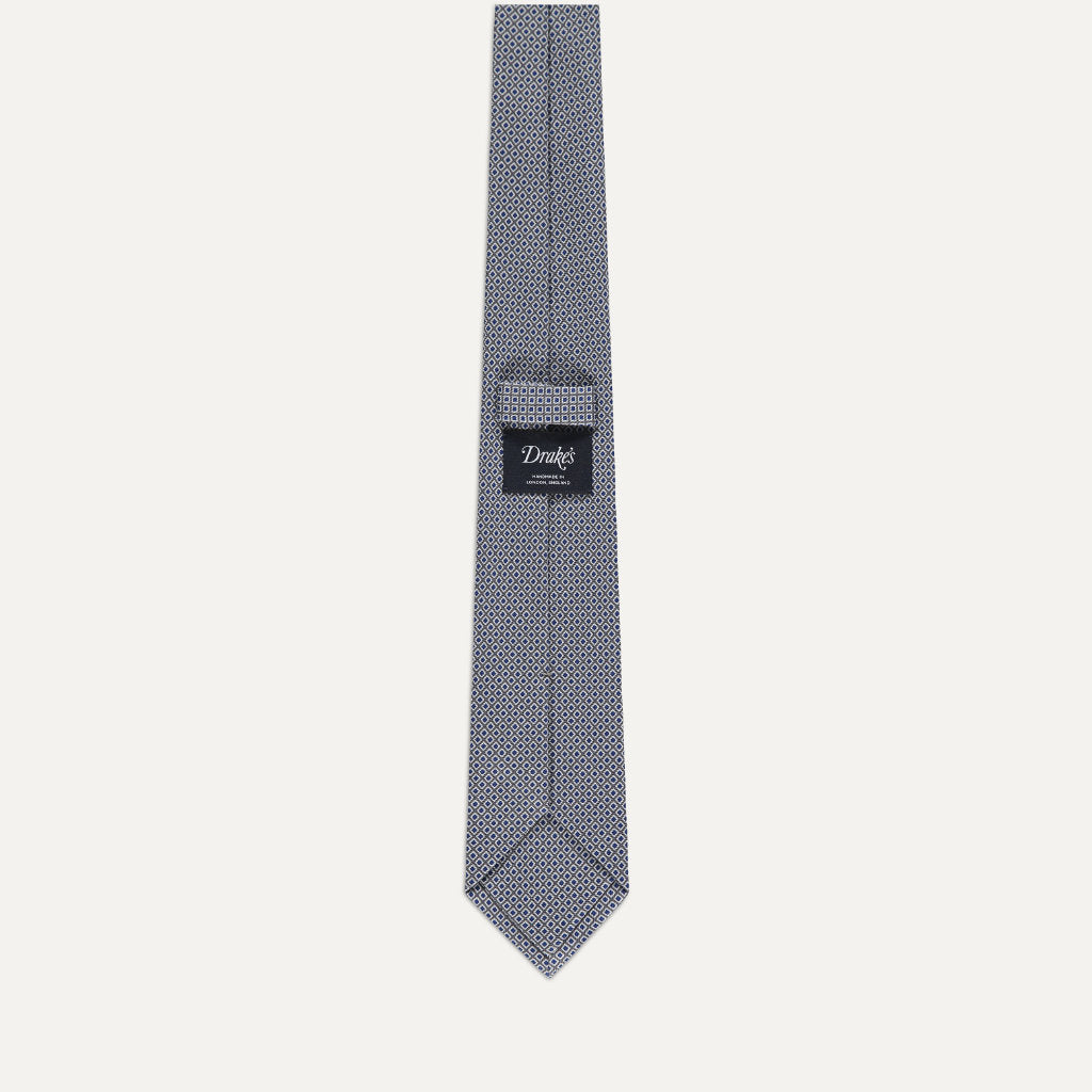 Mini Diamond Pattern Tipped Tie; Gray, Blue, & White