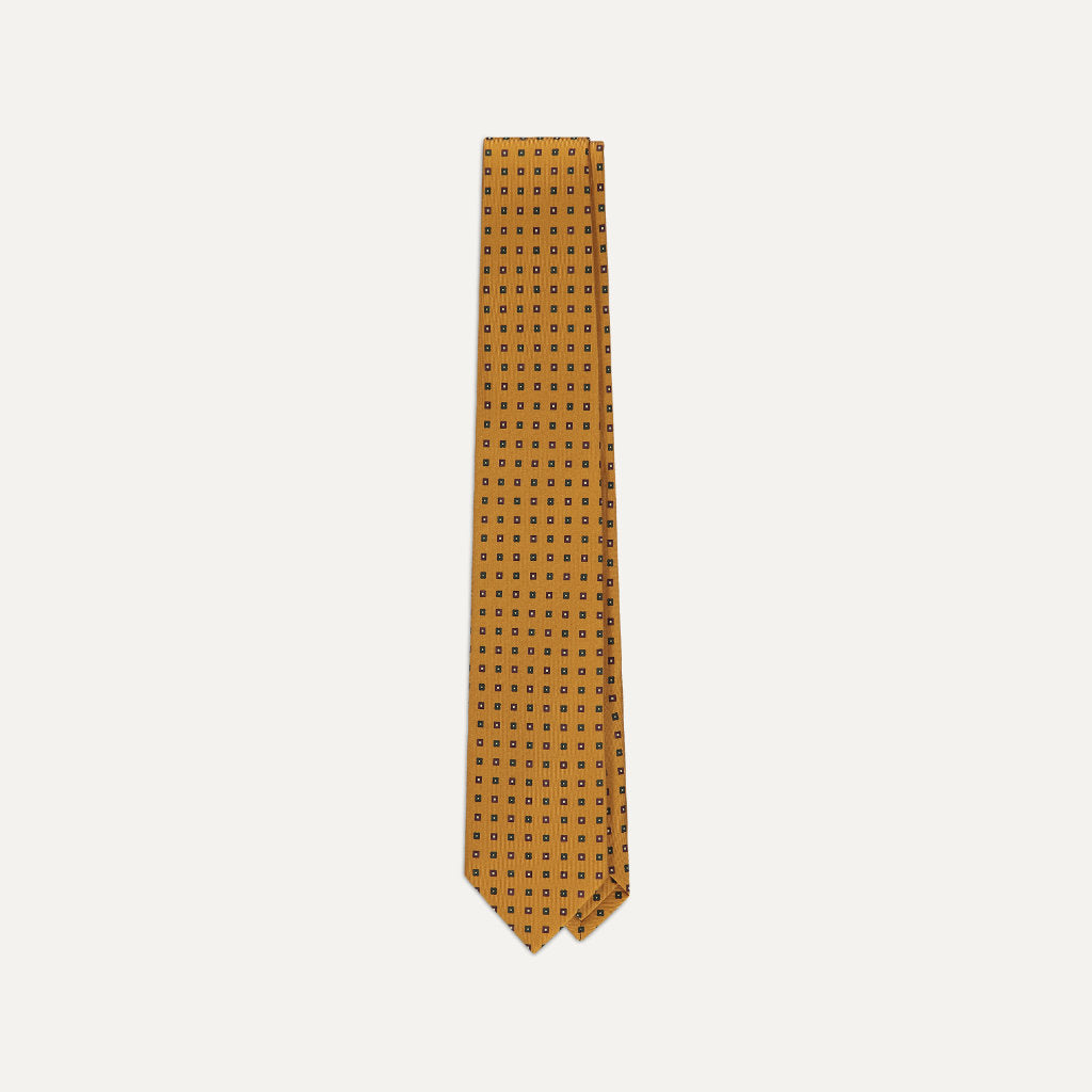 Mini Floral Tile Silk Tie; Ochre