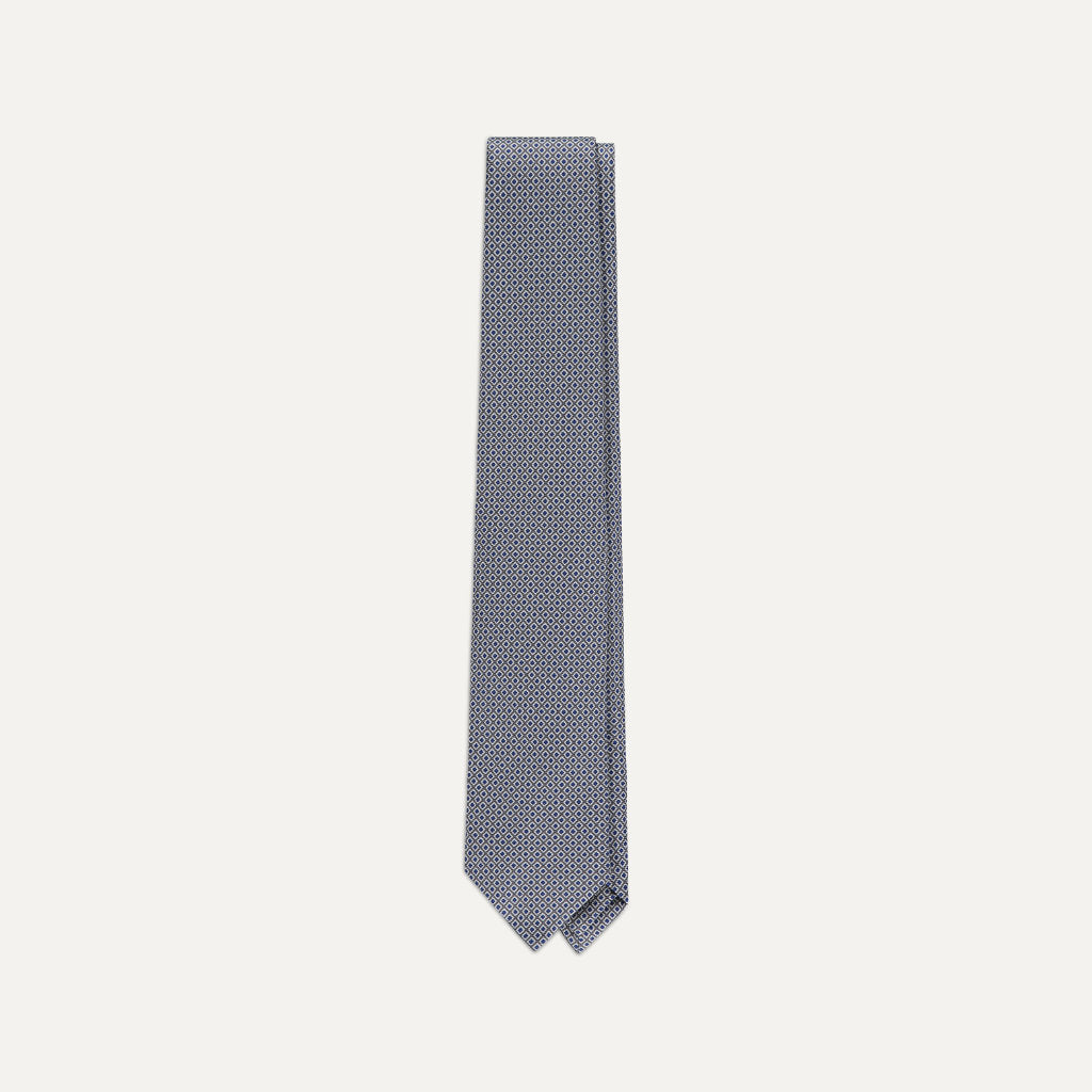 Mini Diamond Pattern Tipped Tie; Gray, Blue, & White