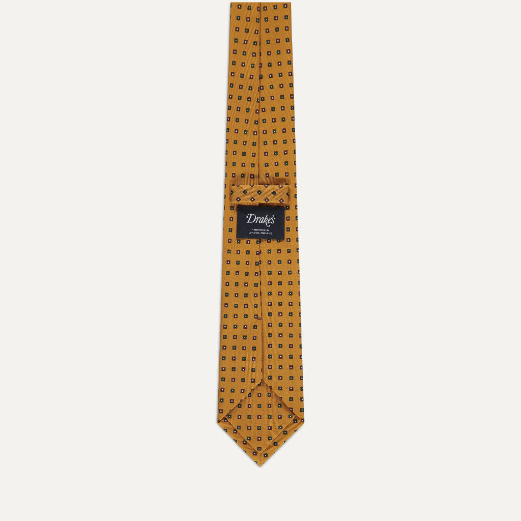 Mini Floral Tile Silk Tie; Ochre