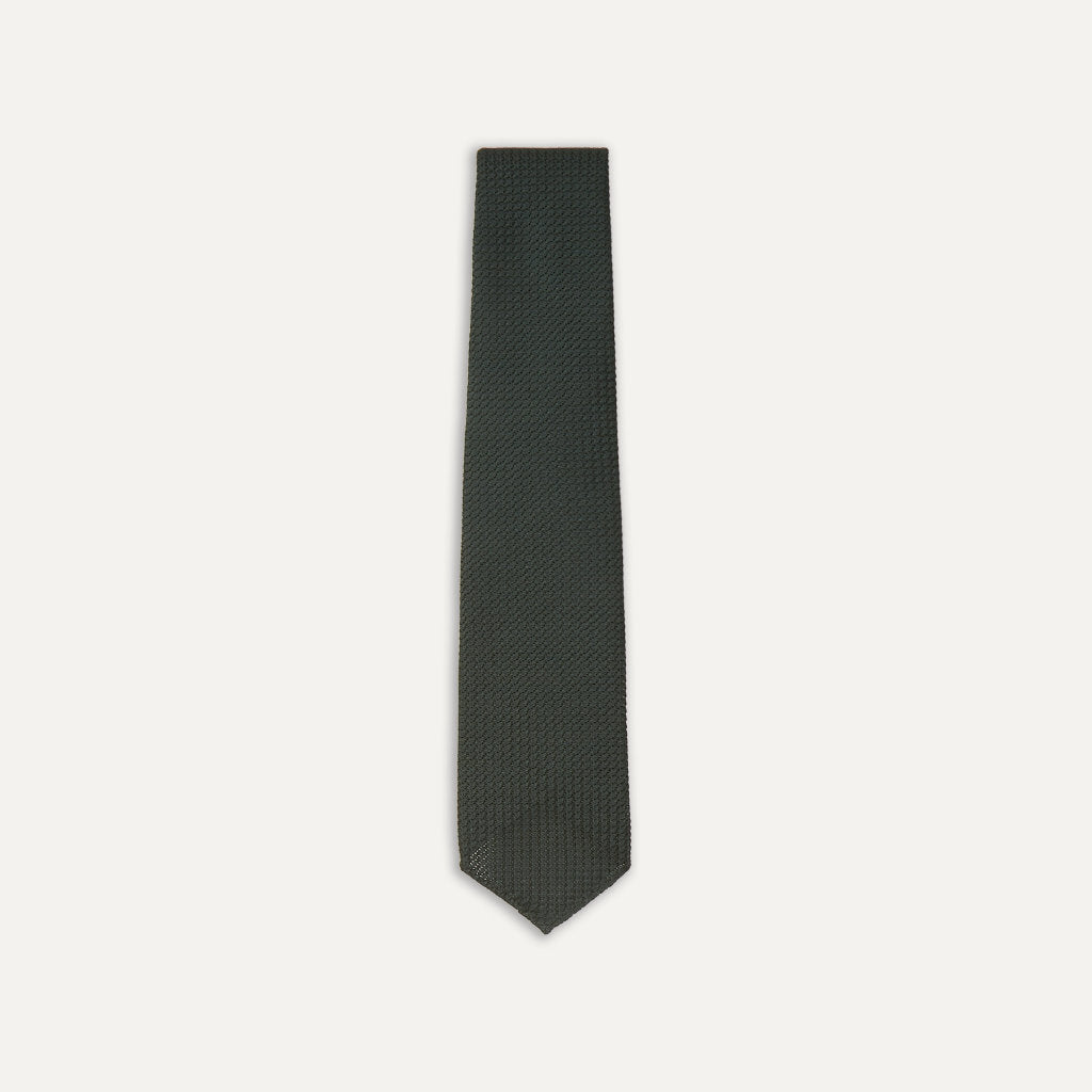Large Knot Grenadine green handrolled tie by Drake's, showcasing its textured fabric and classic knot style for men’s accessories.