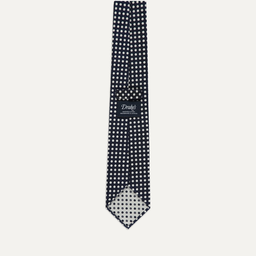 Polka Dot Silk Tie; Navy