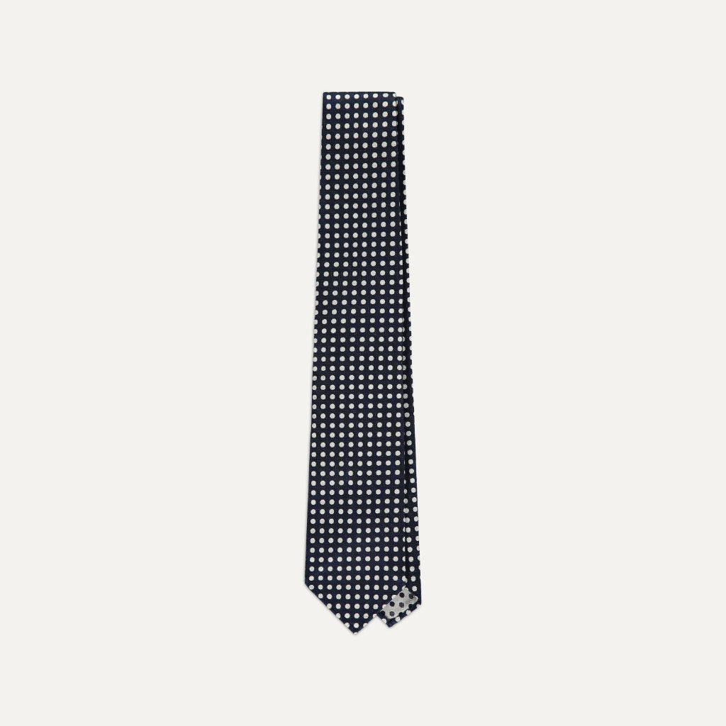 Polka Dot Silk Tie; Navy