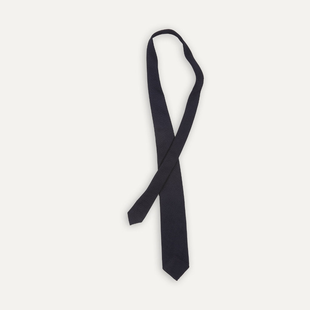 Large Knot Grenadine Handrolled Tie; Dark Navy
