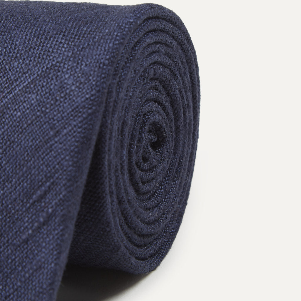 Silk Tussah Handrolled Tie; Navy