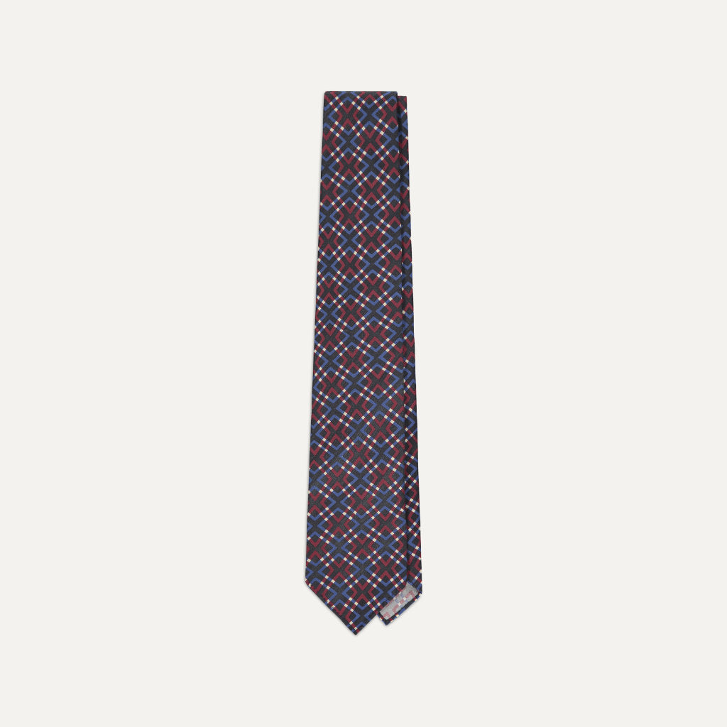 Optical Illusion Print Silk Tie; Blue & Red