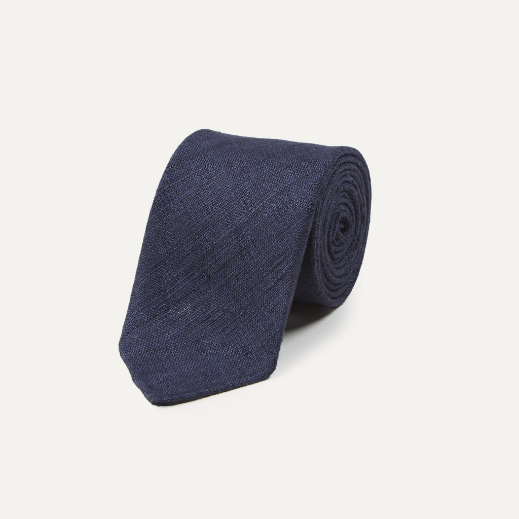 Silk Tussah Handrolled Tie; Navy