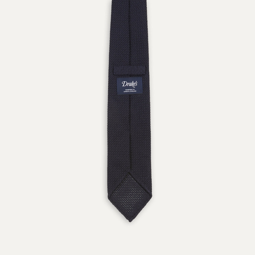 Large Knot Grenadine Handrolled Tie; Dark Navy