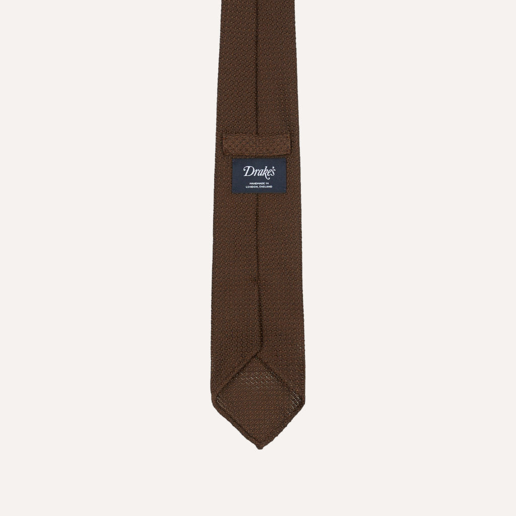 Large Knot Grenadine Handrolled Tie; Brown