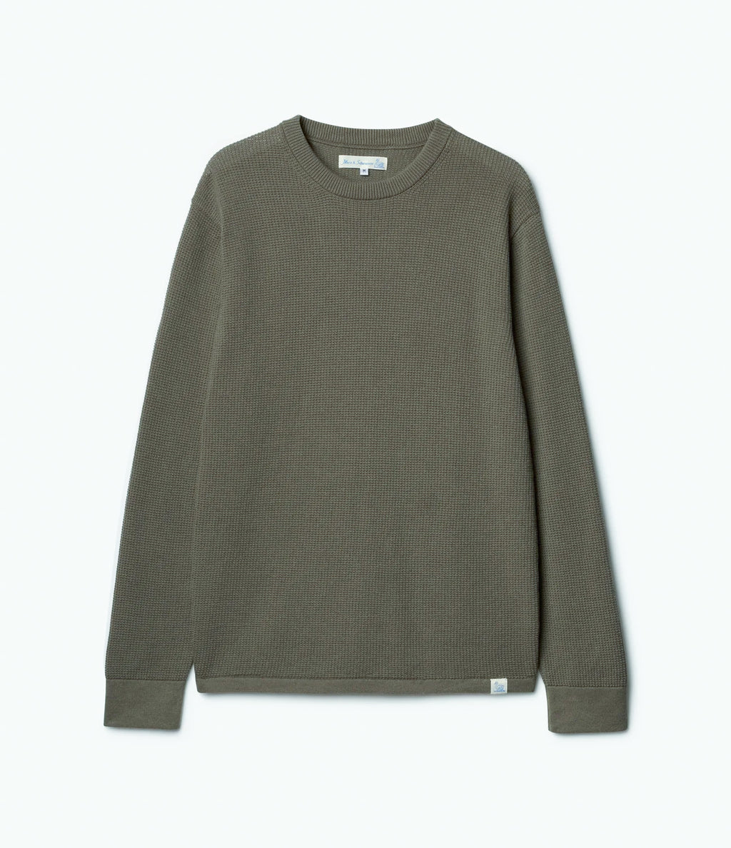Lightweight Waffle Knit Sweater - Army Green