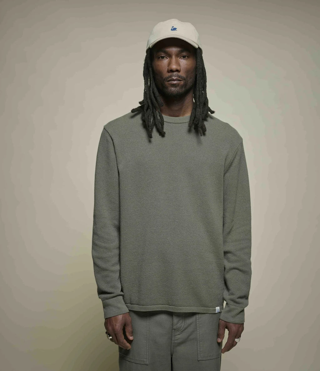 Lightweight Waffle Knit Sweater - Army Green