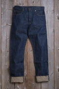 Freenote Belford Straight 13 oz rinsed denim jeans, showcasing their classic fit and deep blue wash.