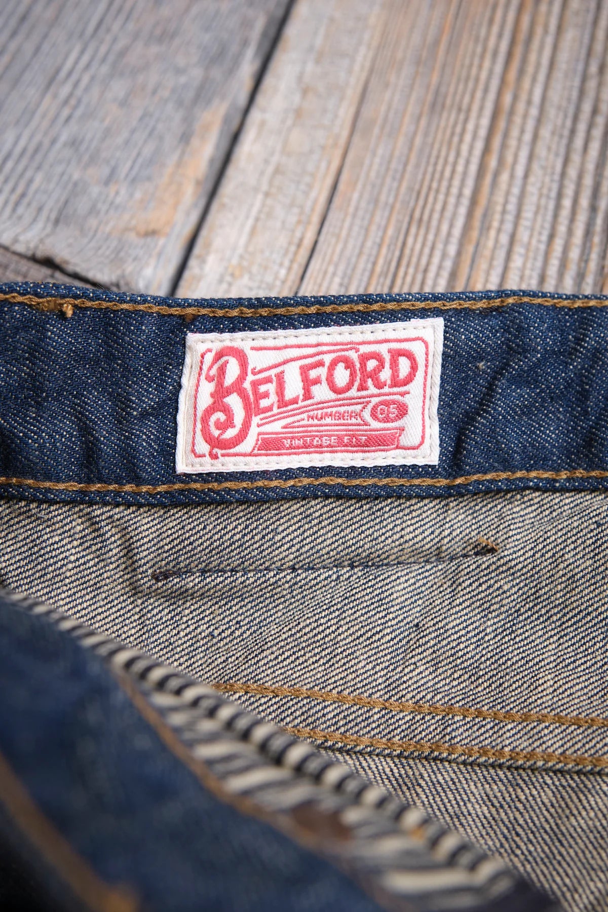 Freenote Belford straight fit 13 oz rinsed denim jeans, showcasing classic blue denim with a relaxed fit and detailed stitching.