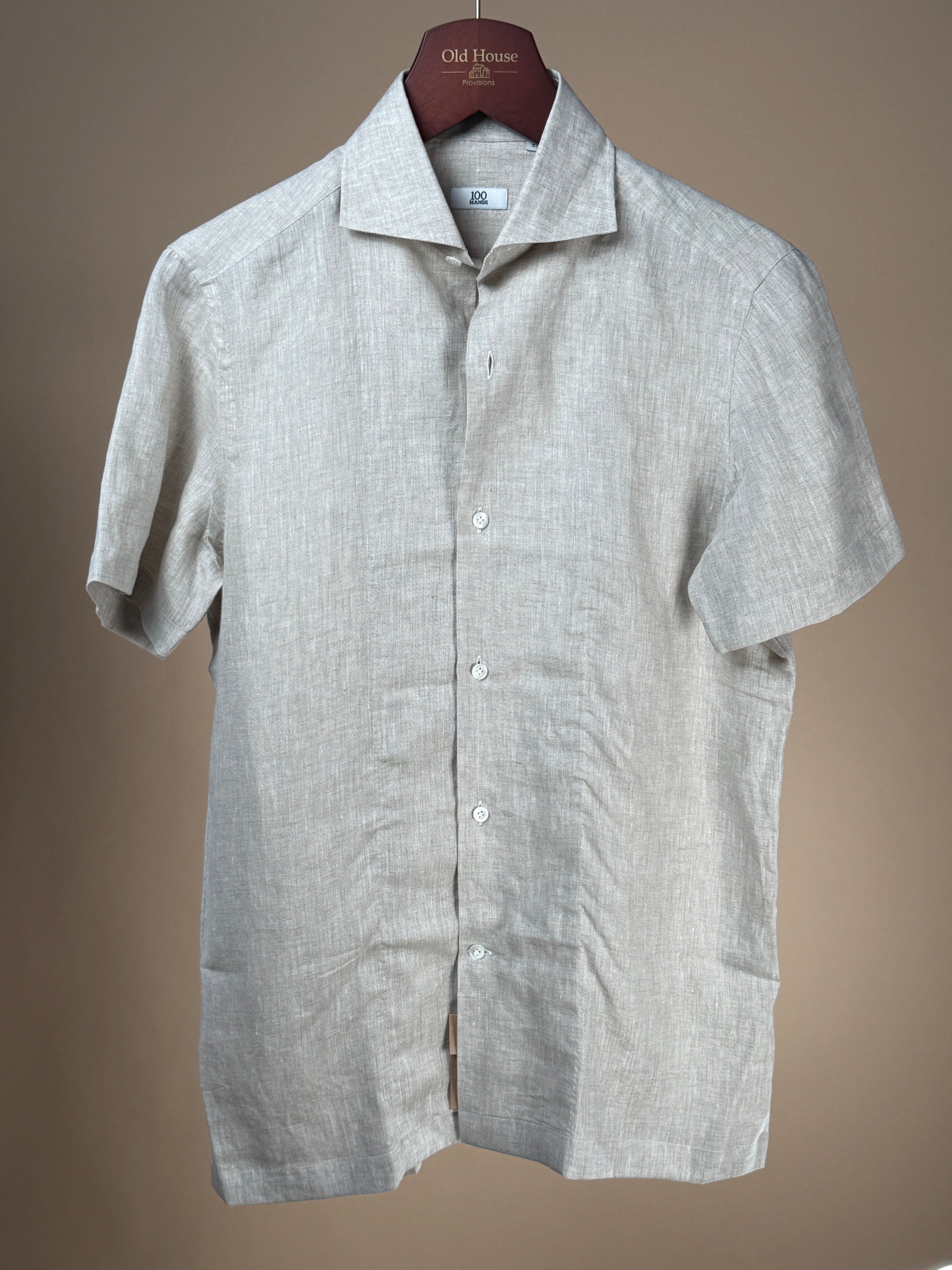 100 hands dress shirts Blue & Grey Striped Linen Oxford Shirt