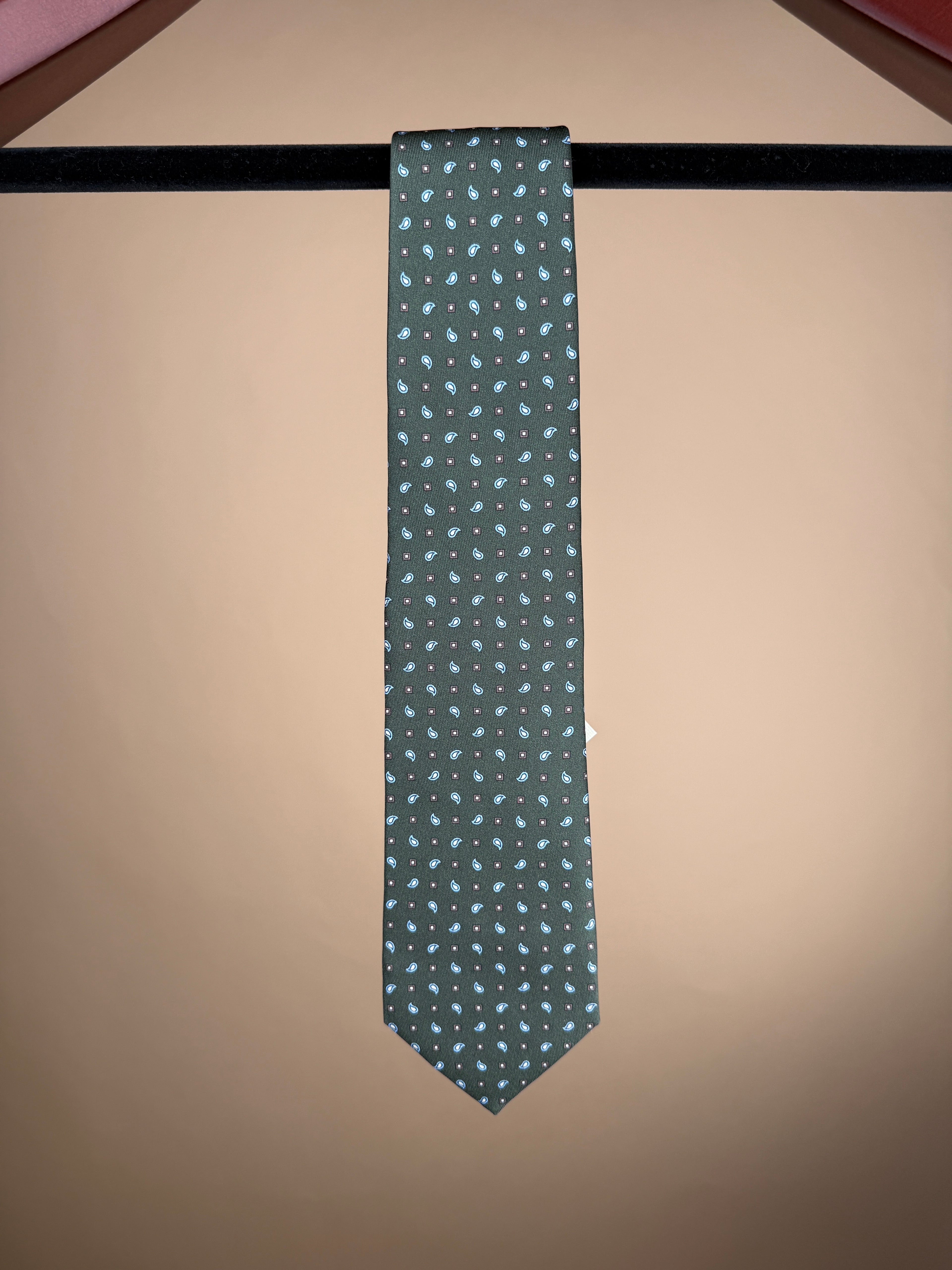 Micro Paisley Tipped Tie - Green