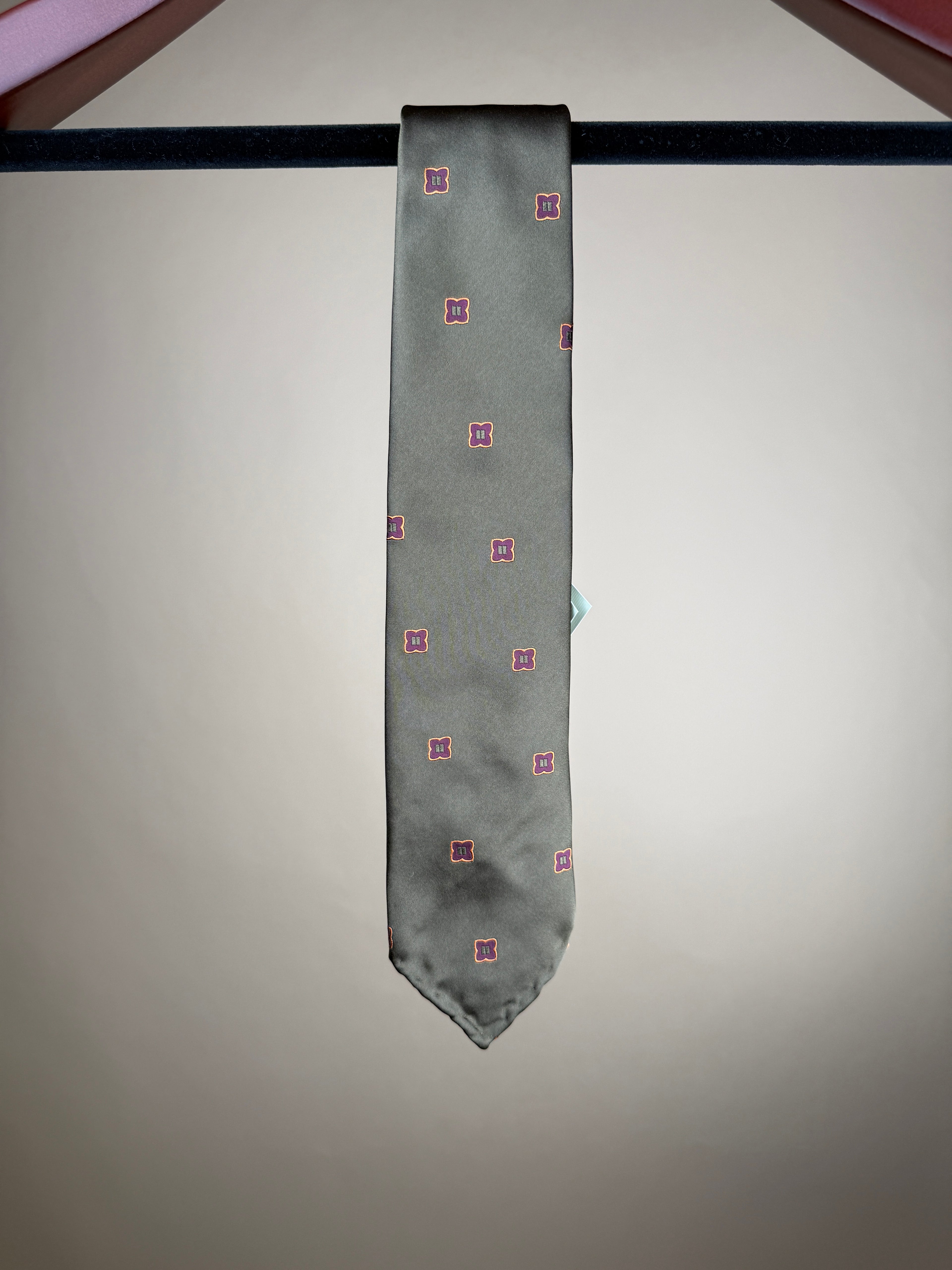 Block Pattern Untipped Tie - Olive