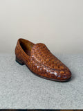 Mario Bemer Dolcevita woven leather loafer in cuoio, showcasing detailed craftsmanship and classic slip-on footwear design.