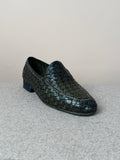 Green Dolcevita woven loafers by Mario Bemer, showcasing stylish woven textile design and classic slip-on footwear style.