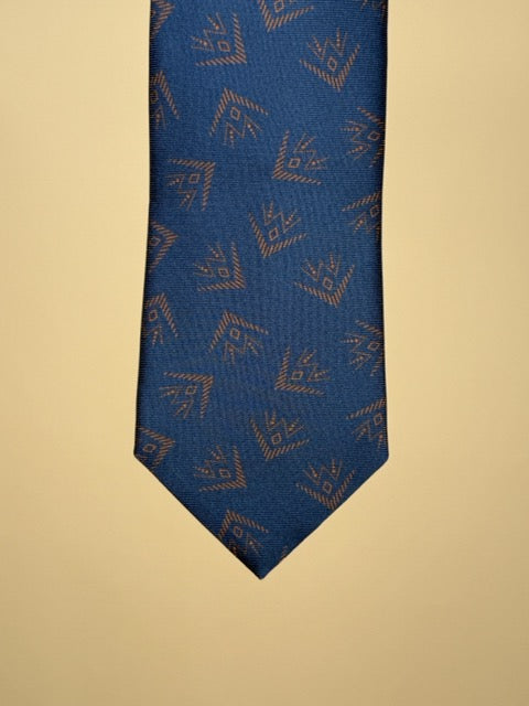 Arrow Motif Silk Tipped Tie - Blue/Orange