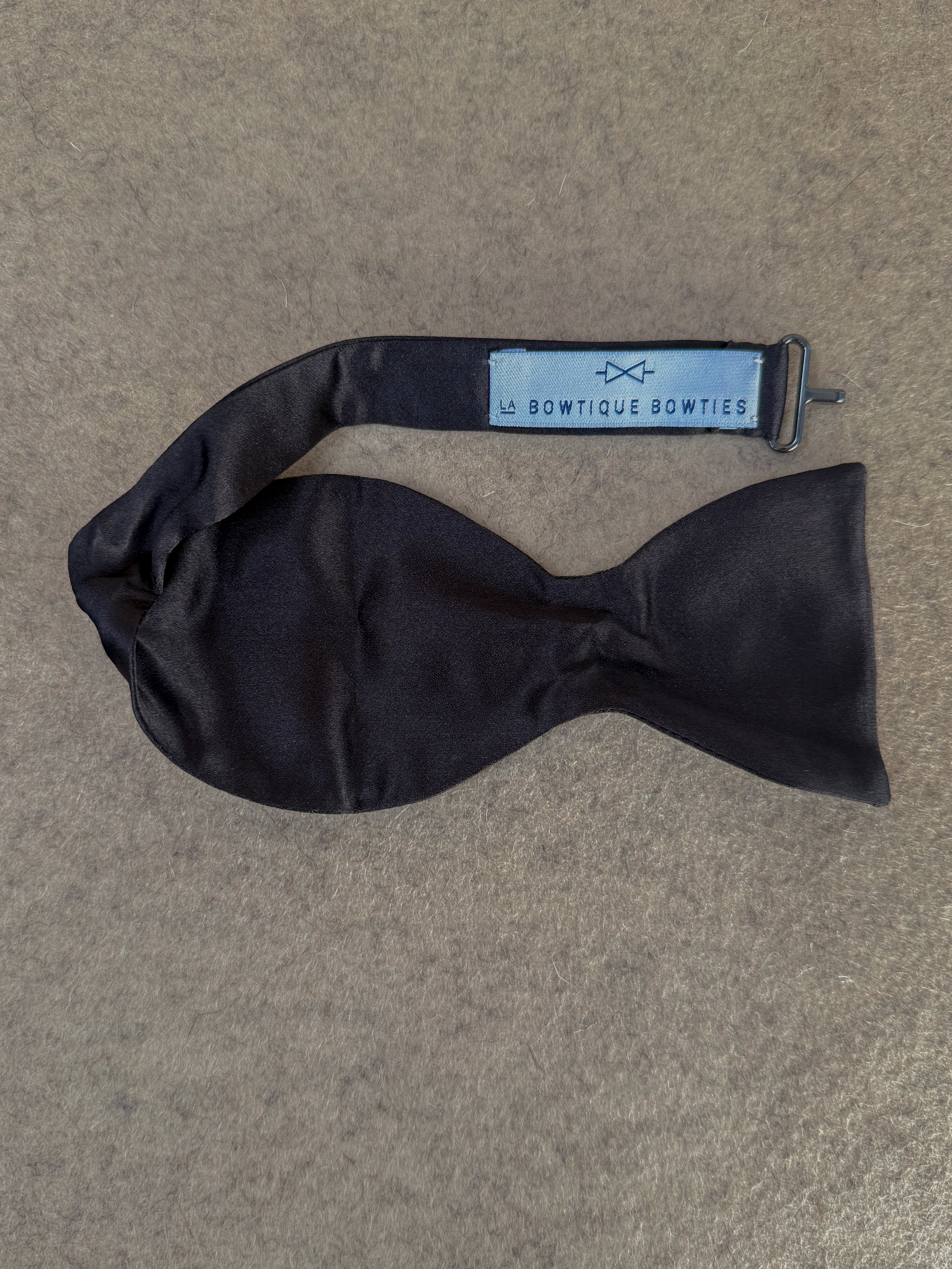 Unlined Medium Classic Bow Tie - Black Silk Satin