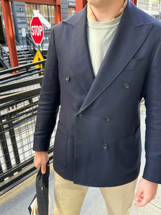 Wool Double Breasted Sport Coat - Navy