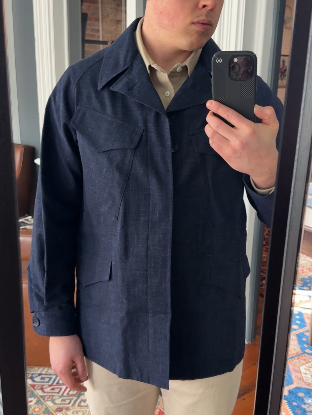 ROBERT P Jacket - Blue Wool/Linen/Mohair Ripple