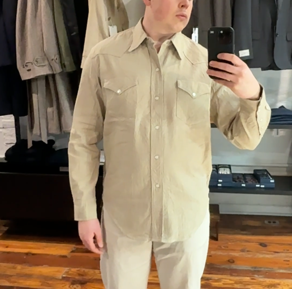 ABIQUIU Western Shirt - Ivory Linen/Cotton Chevron