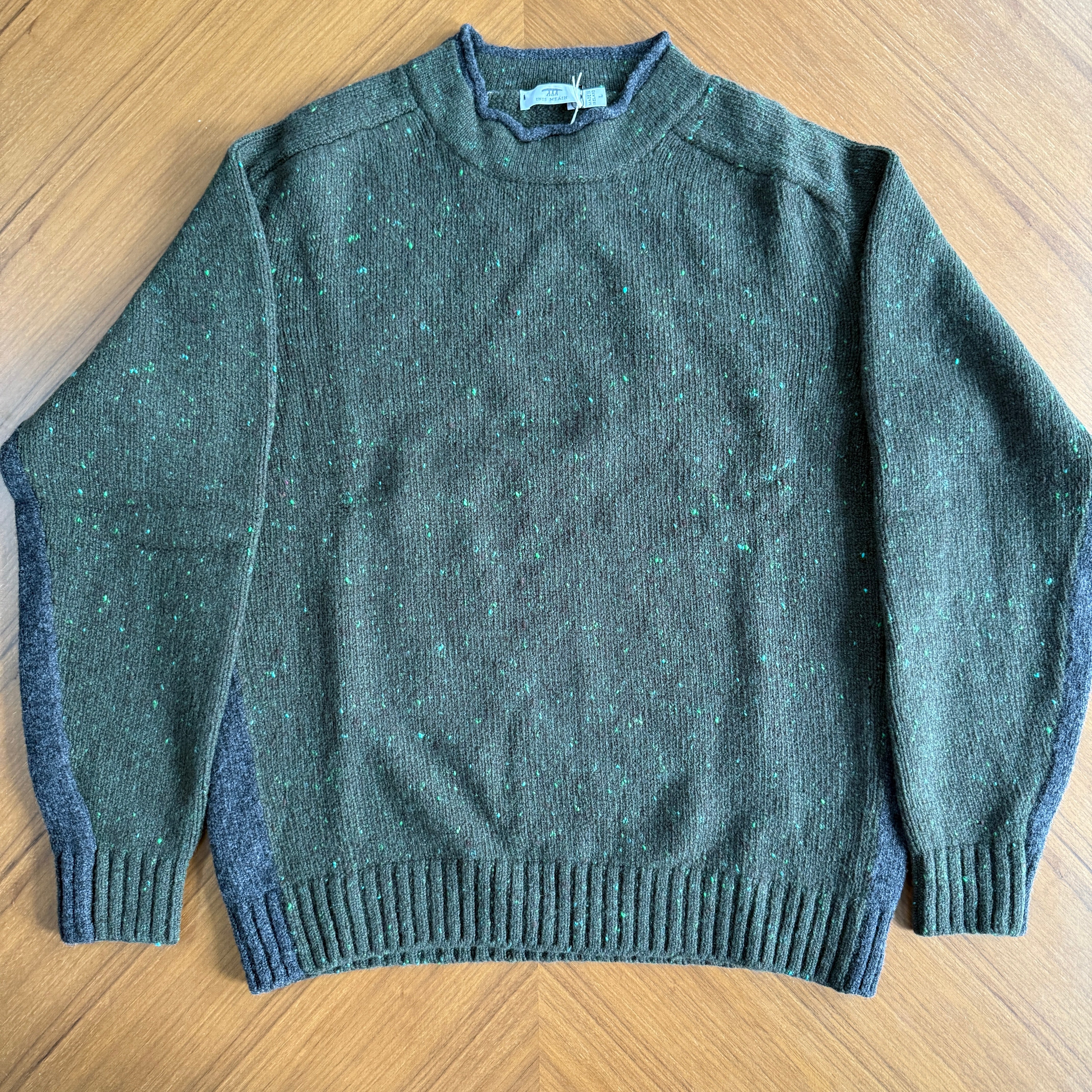 Inis Meáin Cashmere Contrast Sweater - Green Charcoal Donegal