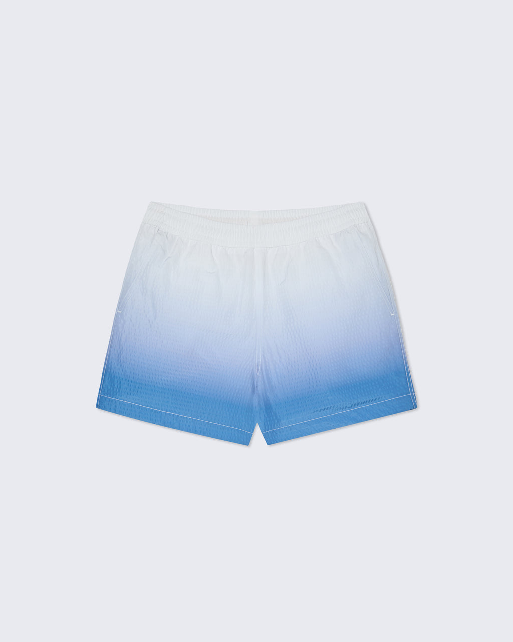 La Paz Fontes seersucker swimsuit in off-white and blue, with a stylish off-shoulder design and textured seersucker fabric.