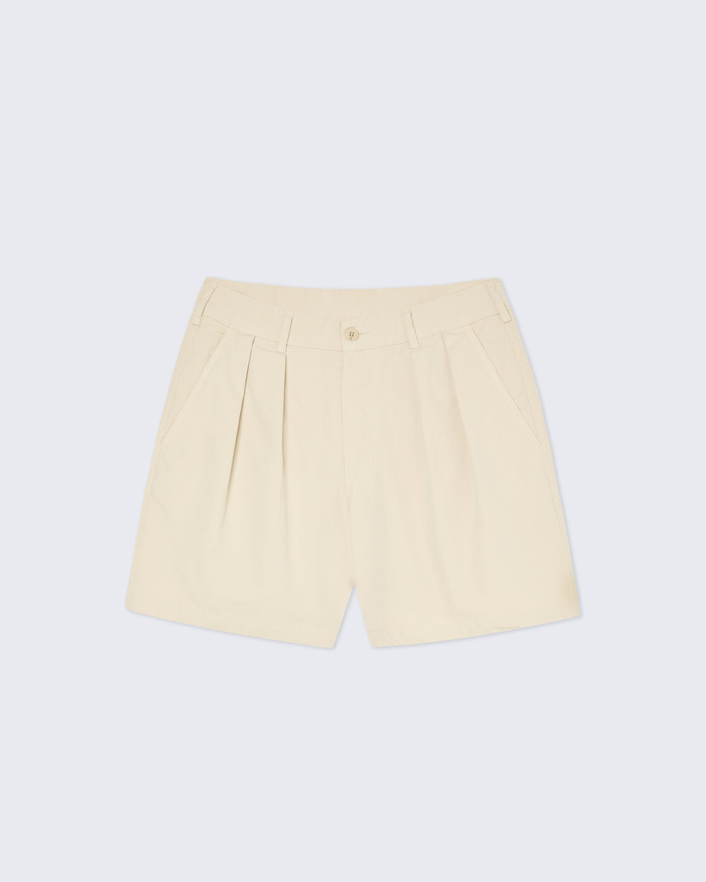 Cream Lapa Canvas Pleated Shorts by La Paz, shown on a model with a relaxed fit and pleated design.